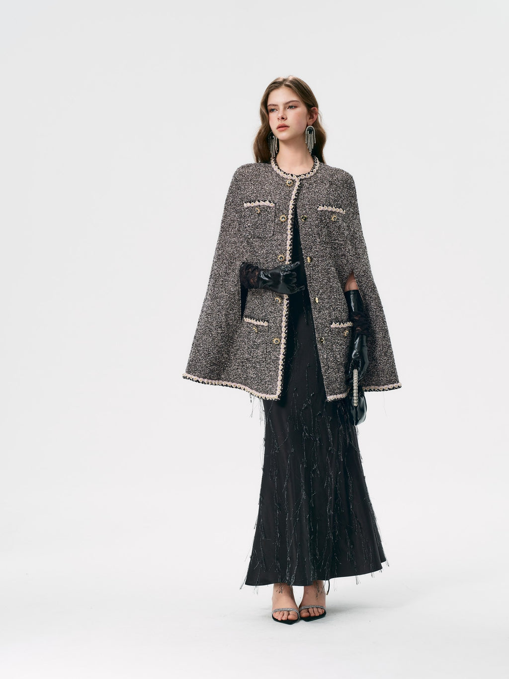 Mayfair Black-Pink Melange Tweed Cape Jacket back view