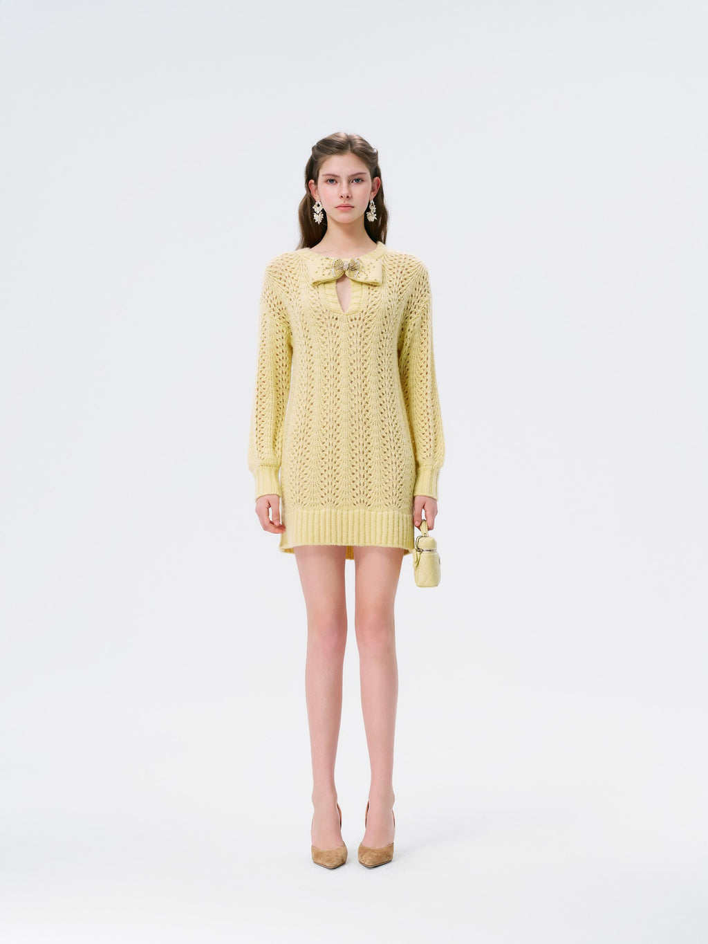 Rue Cambon Cream Bow Openwork Knit Mini Dress lookbook cover