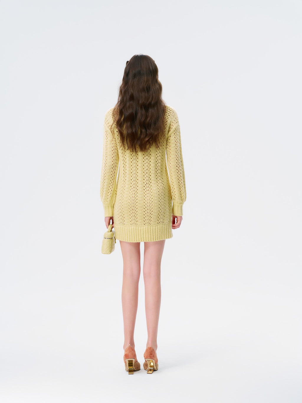 Rue Cambon Cream Bow Openwork Knit Mini Dress front detail