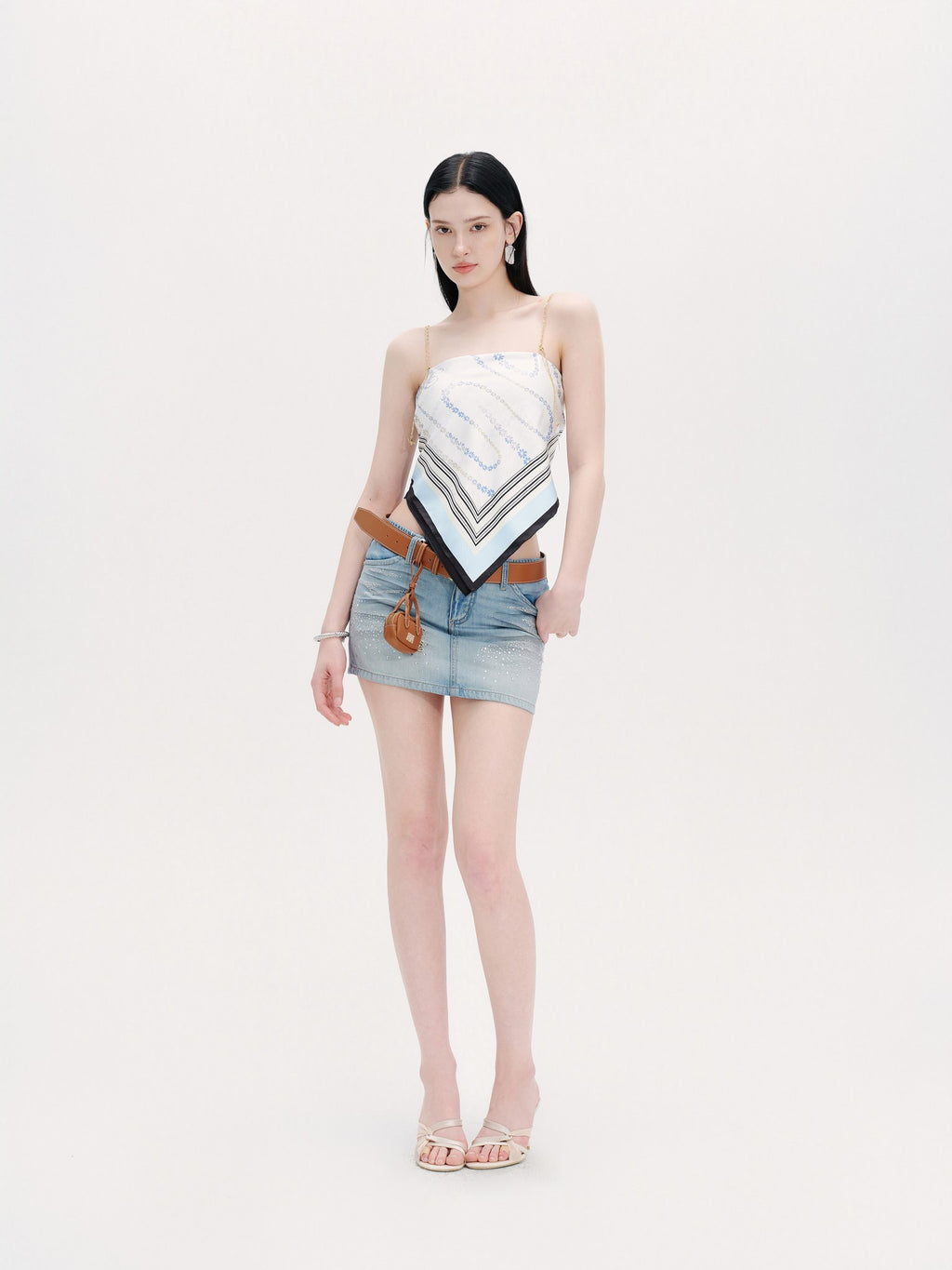 Riviera Diamond-Check Silk Scarf Bustier Top side profile