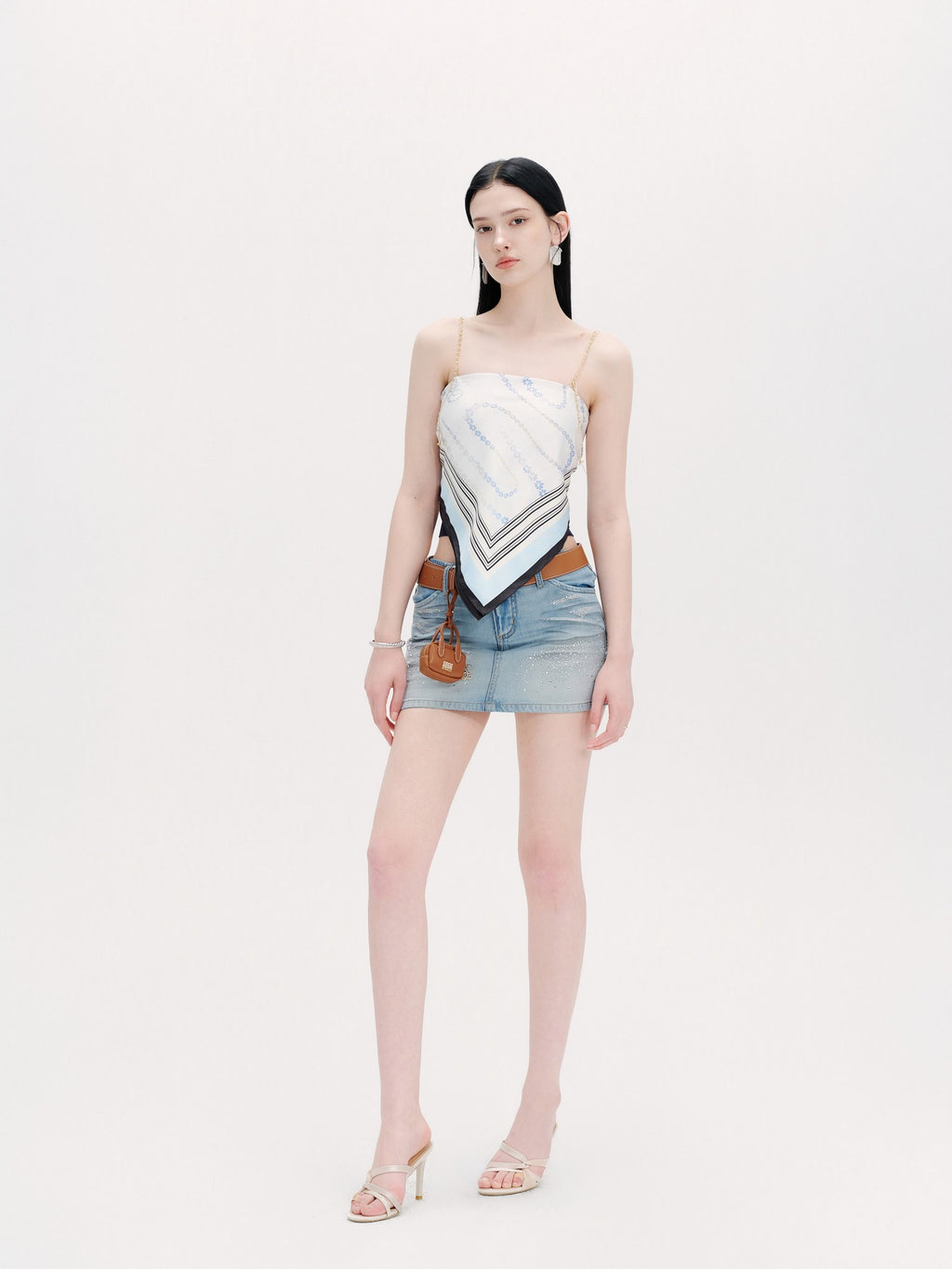 Riviera Diamond-Check Silk Scarf Bustier Top front detail