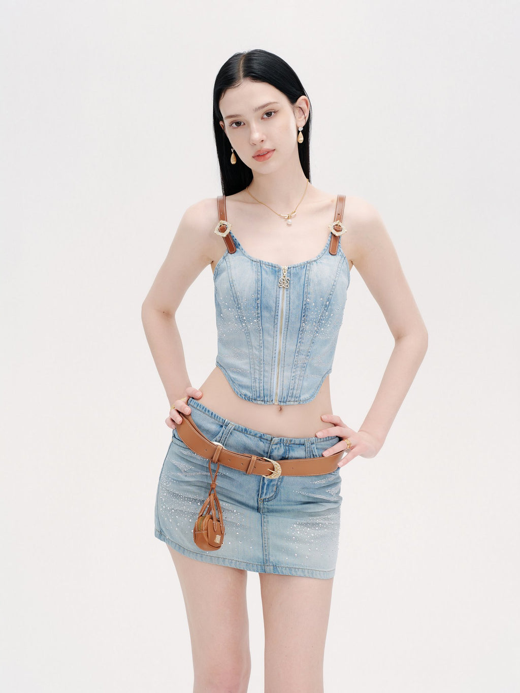 Rue Cambon Blue Vintage Socialite Denim Mini Skirt Blue side profile