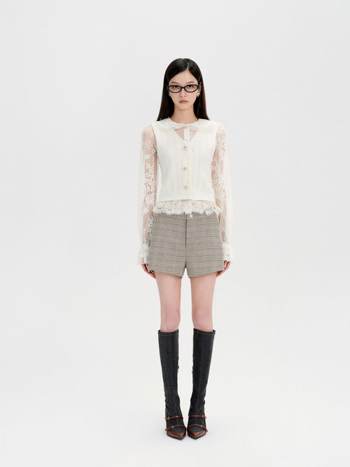 Morning Muse Lace Embroidered Doll Collar Knit Blouse front detail
