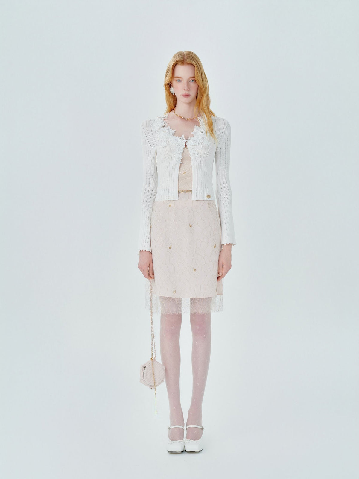 Pearl Wonderland 3D Embroidery Beaded Knit Cardigan full look