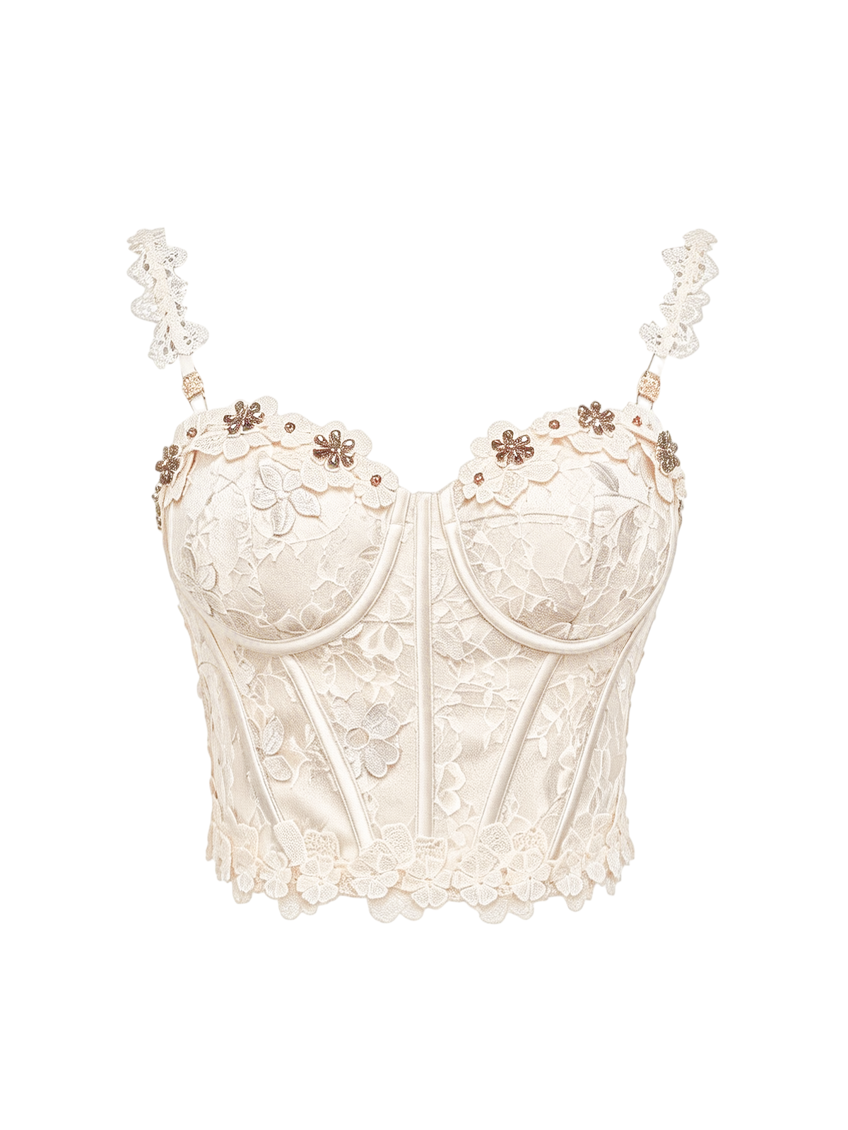 Riviera Boned Lace Bustier Top white background