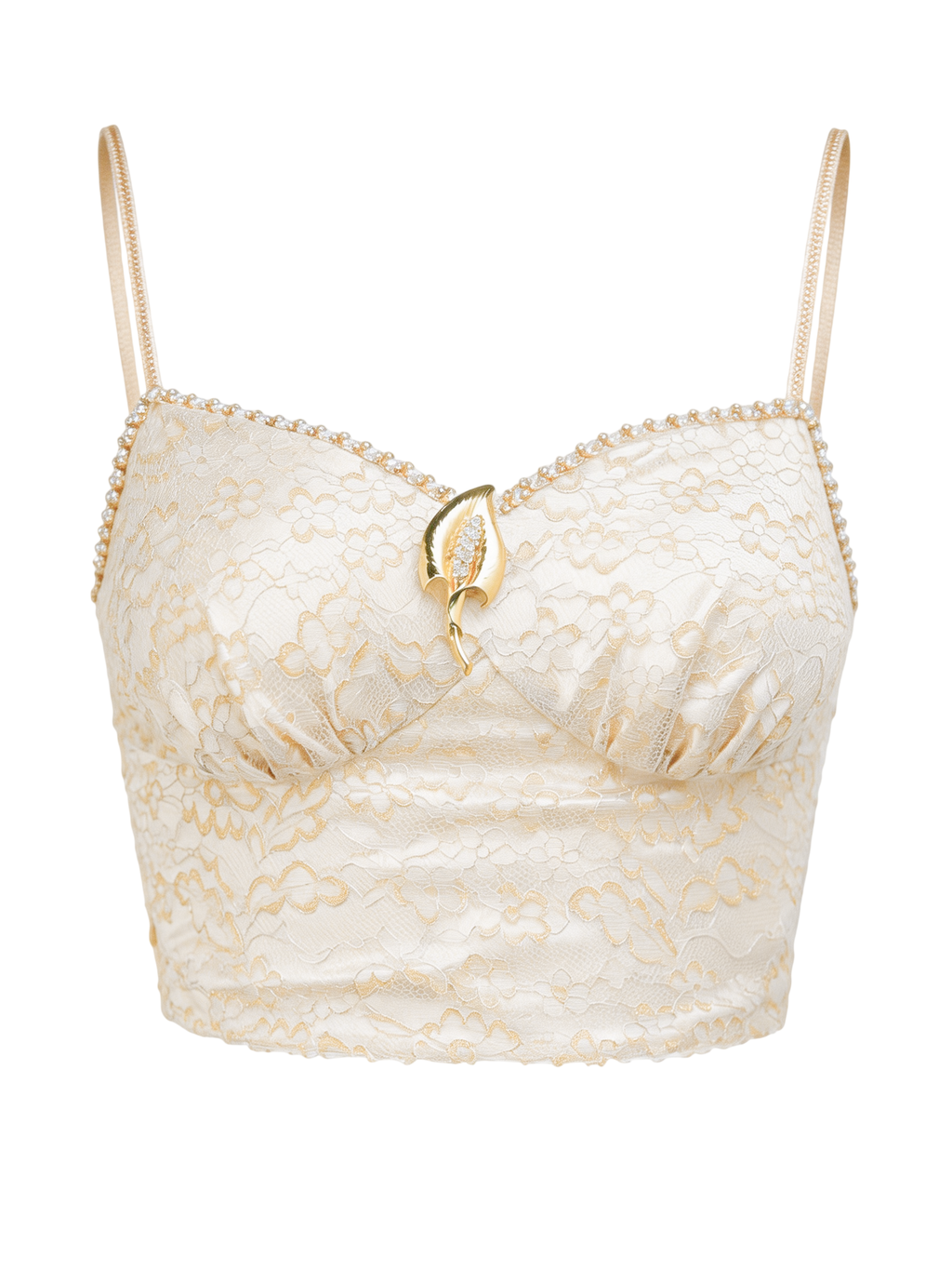 Rue Cambon Lace Texture Cutout Cropped Bustier Top white background