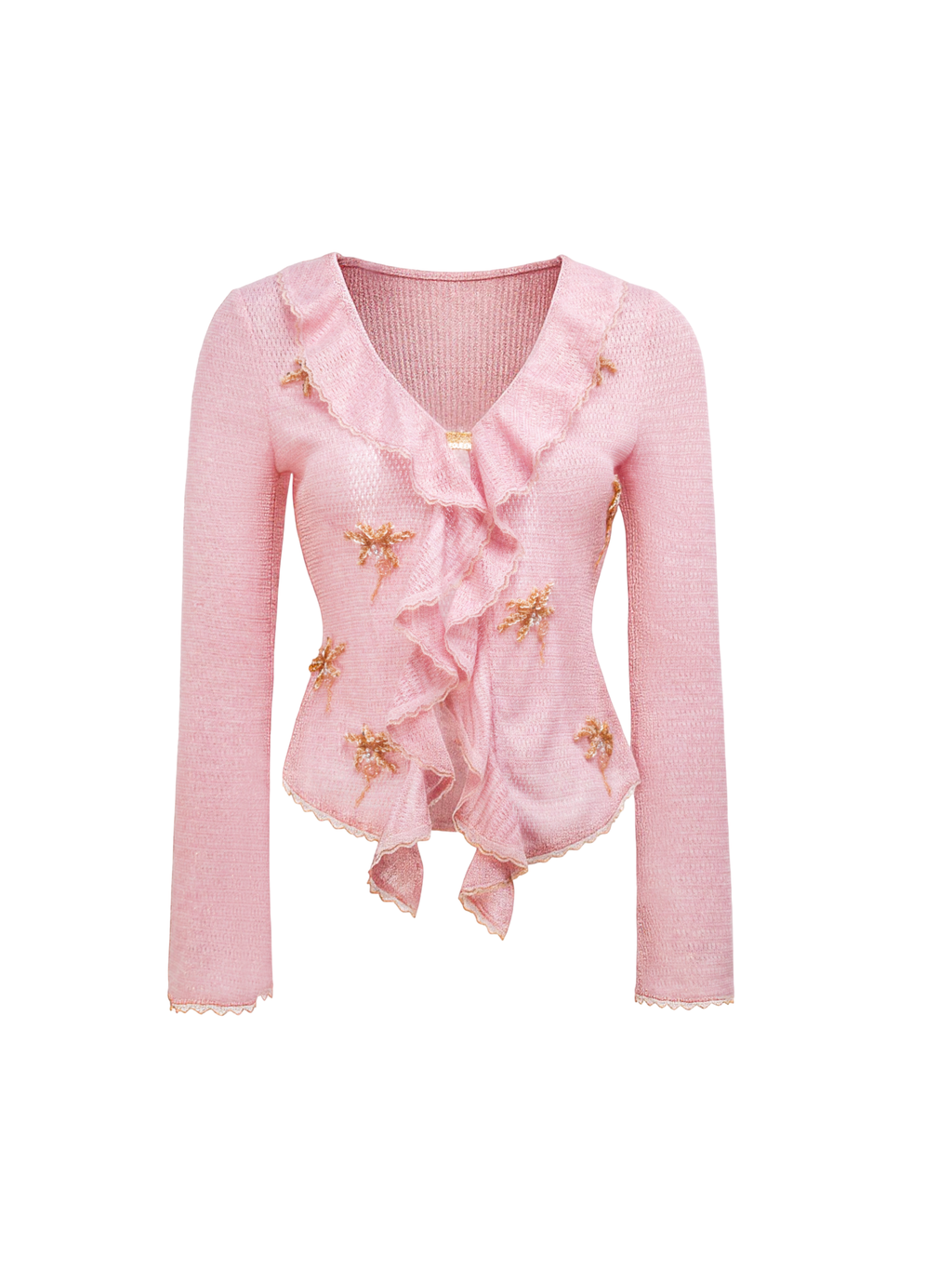 Morning Muse Pink Ruffle V-Neck Knit Two-Piece Set white background