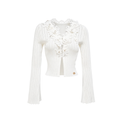 Pearl Wonderland 3D Embroidery Beaded Knit Cardigan white background