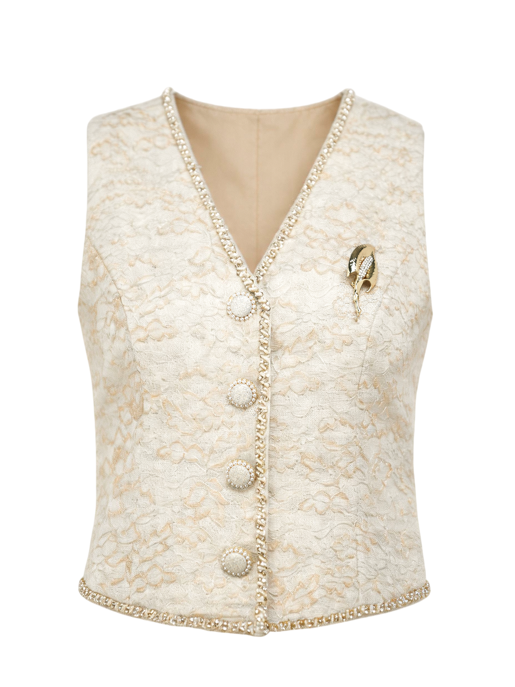 Mayfair Beige Tailored Lace Sleeveless Vest white background