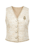 Mayfair Beige Tailored Lace Sleeveless Vest white background