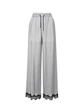Morning Muse Blue Striped Lace Detail French Elegant Trousers white background
