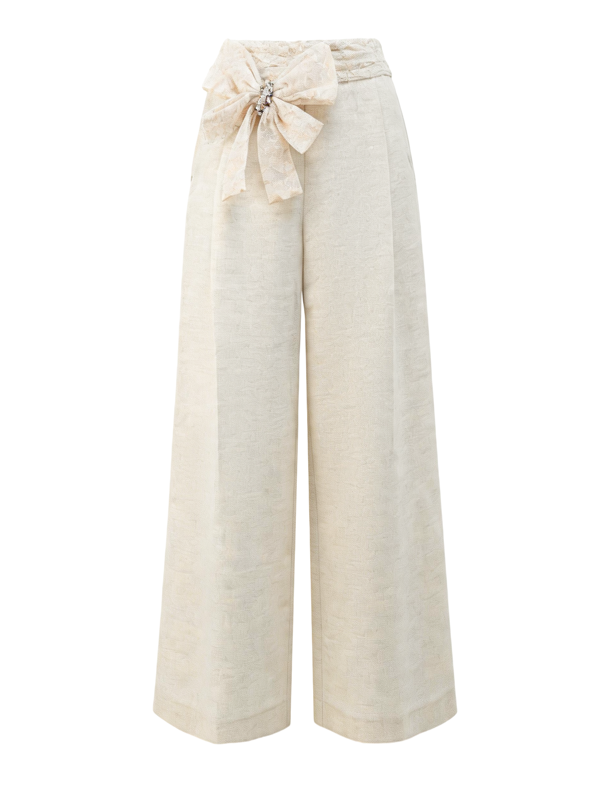 Mayfair Bowknot Spliced Lace Wide-Leg Trousers white background
