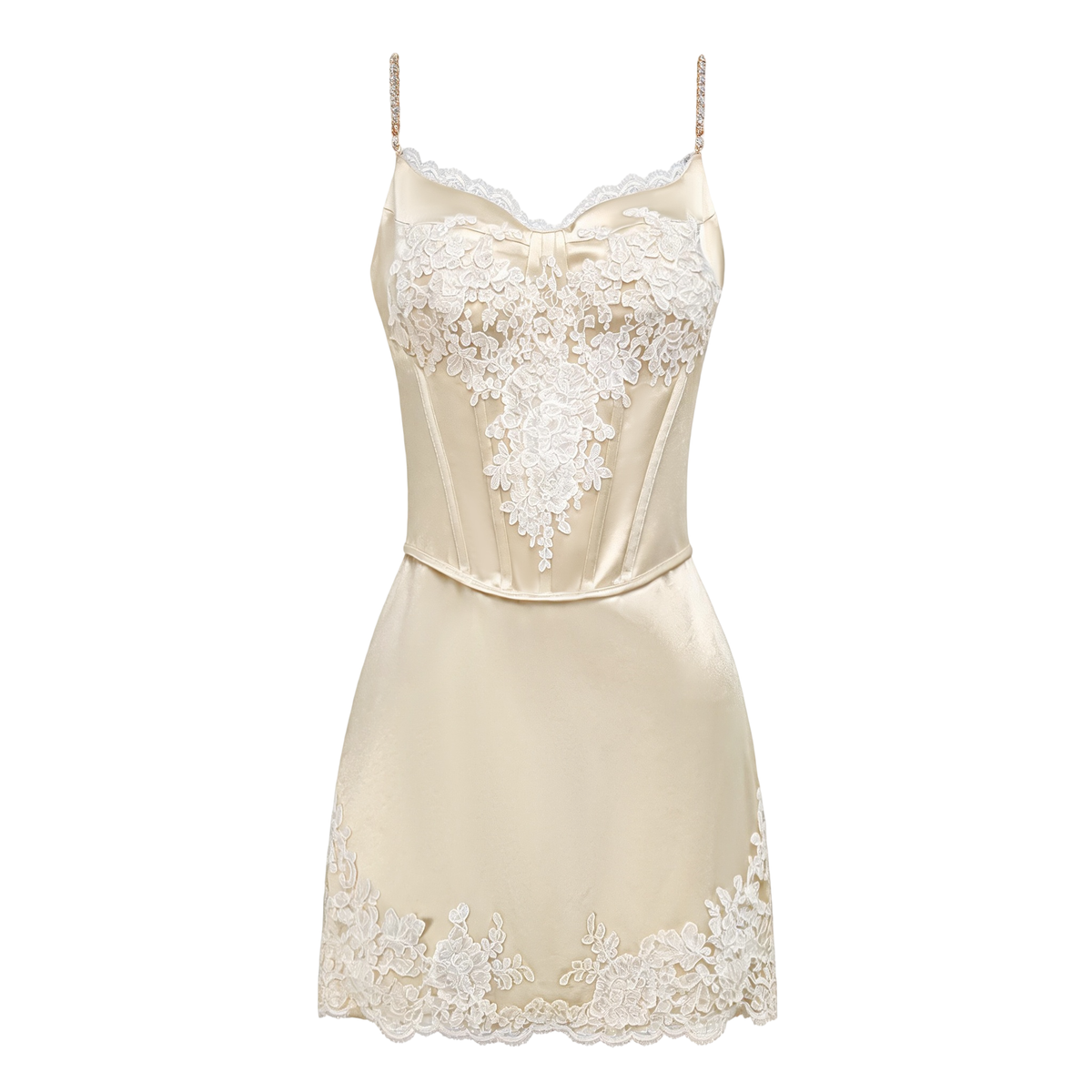 Rue Cambon Embroidered Strap Mini Dress white background