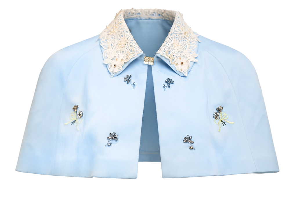 Sunset Bloom Blue Cropped Statement Jacket white background