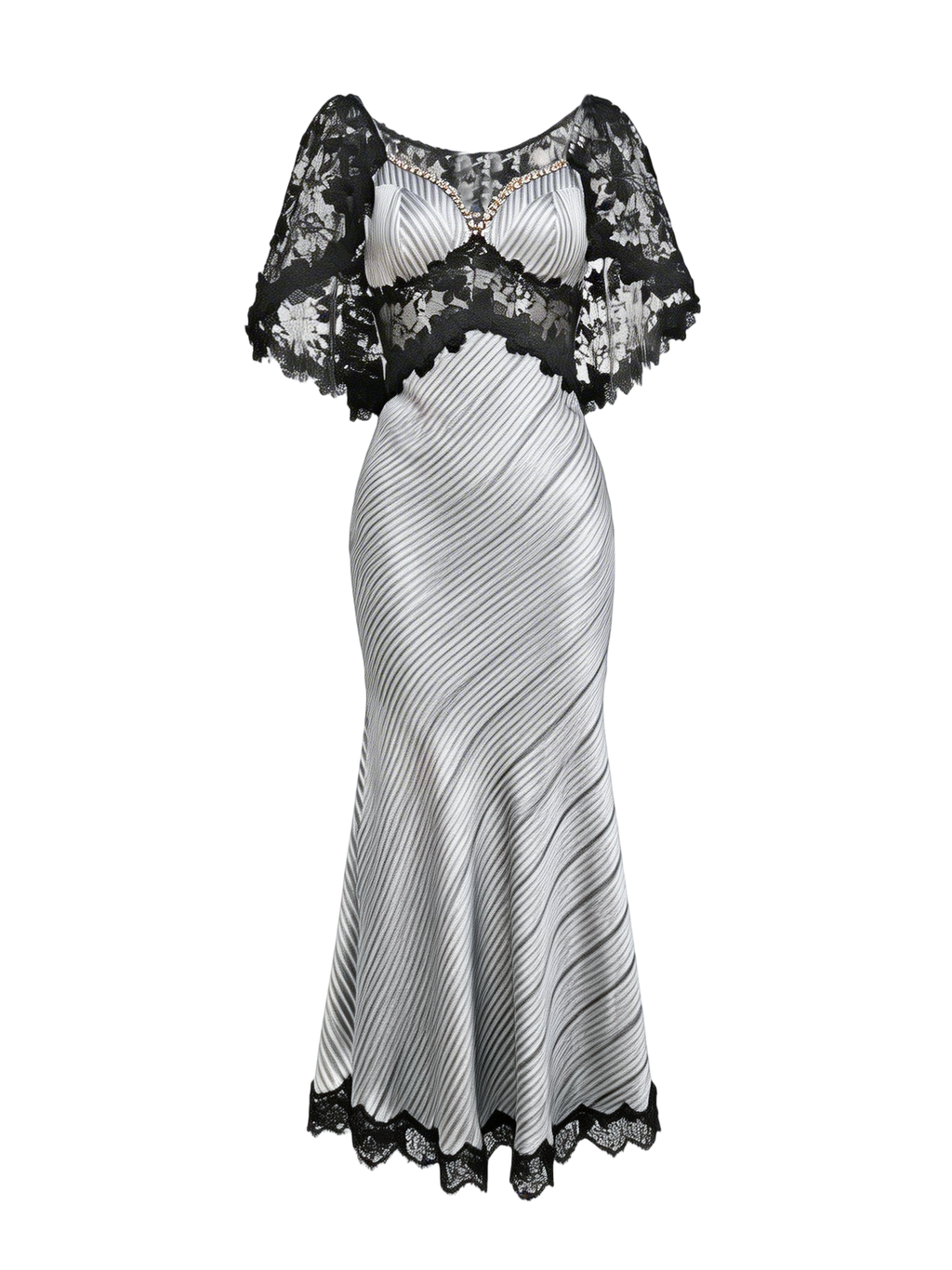 Riviera Blue Striped Bustier Lace Maxi Dress white background