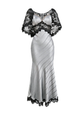 Riviera Blue Striped Bustier Lace Maxi Dress white background