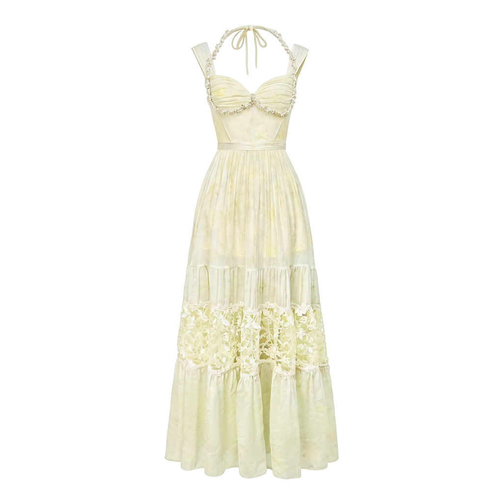 Riviera Resort Column Bustier Maxi Dress white background
