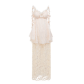 Pearl Wonderland Lace Appliqué Bustier Maxi Dress white background