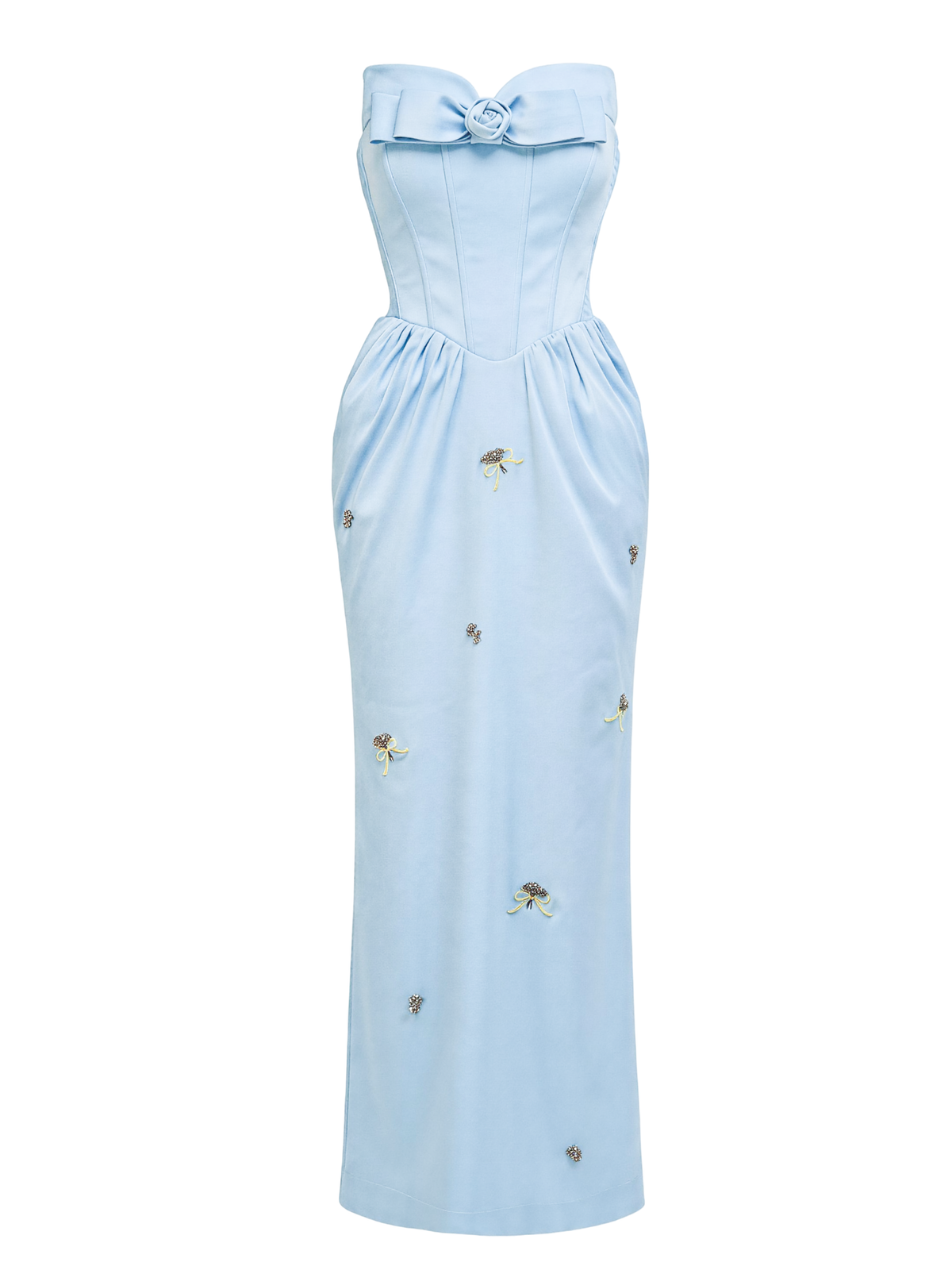 Pearl Wonderland Embroidered Bow Tube Dress white background