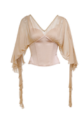Morning Muse Brown V-Neck Patchwork Fitted Cropped Top white background