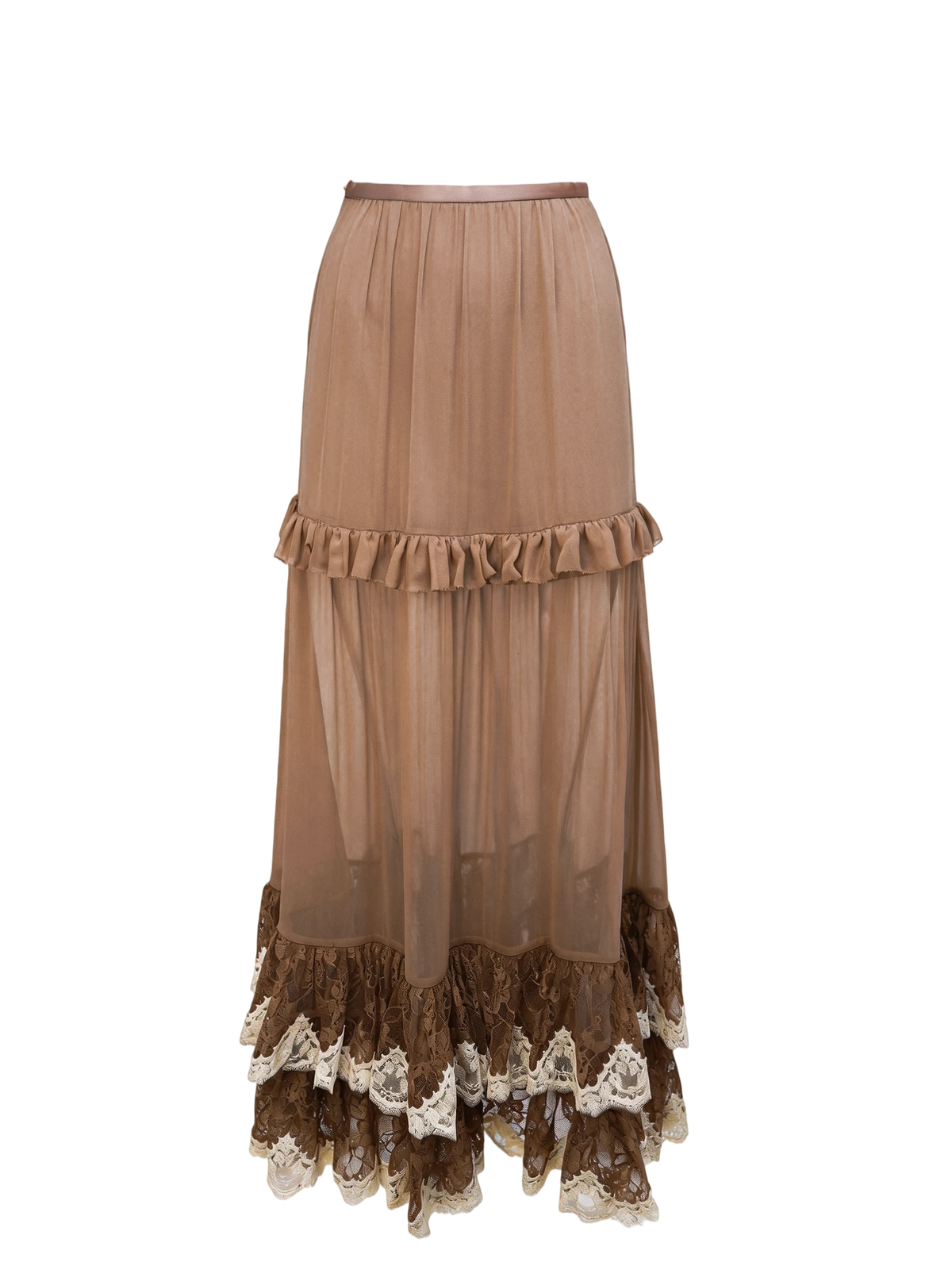 Pearl Wonderland Ruffle Lace Maxi Skirt white background