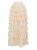 Pearl Wonderland Layered Lace Polka Dot Tulle Maxi Skirt white background