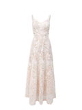 Pearl Wonderland 3D Floral Lace V-Neck Maxi Dress white background