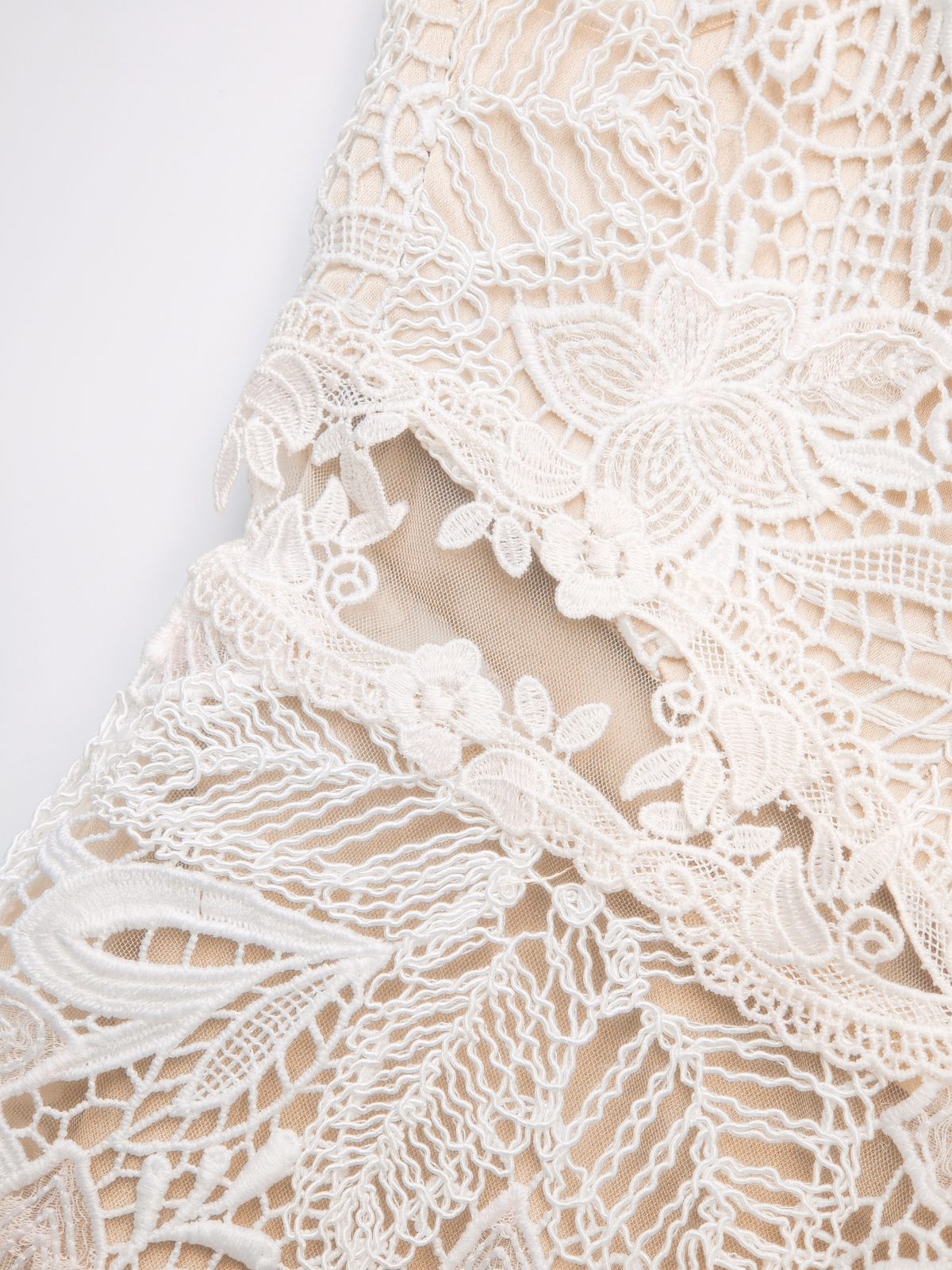 Pearl Wonderland 3D Floral Lace V-Neck Maxi Dress white background