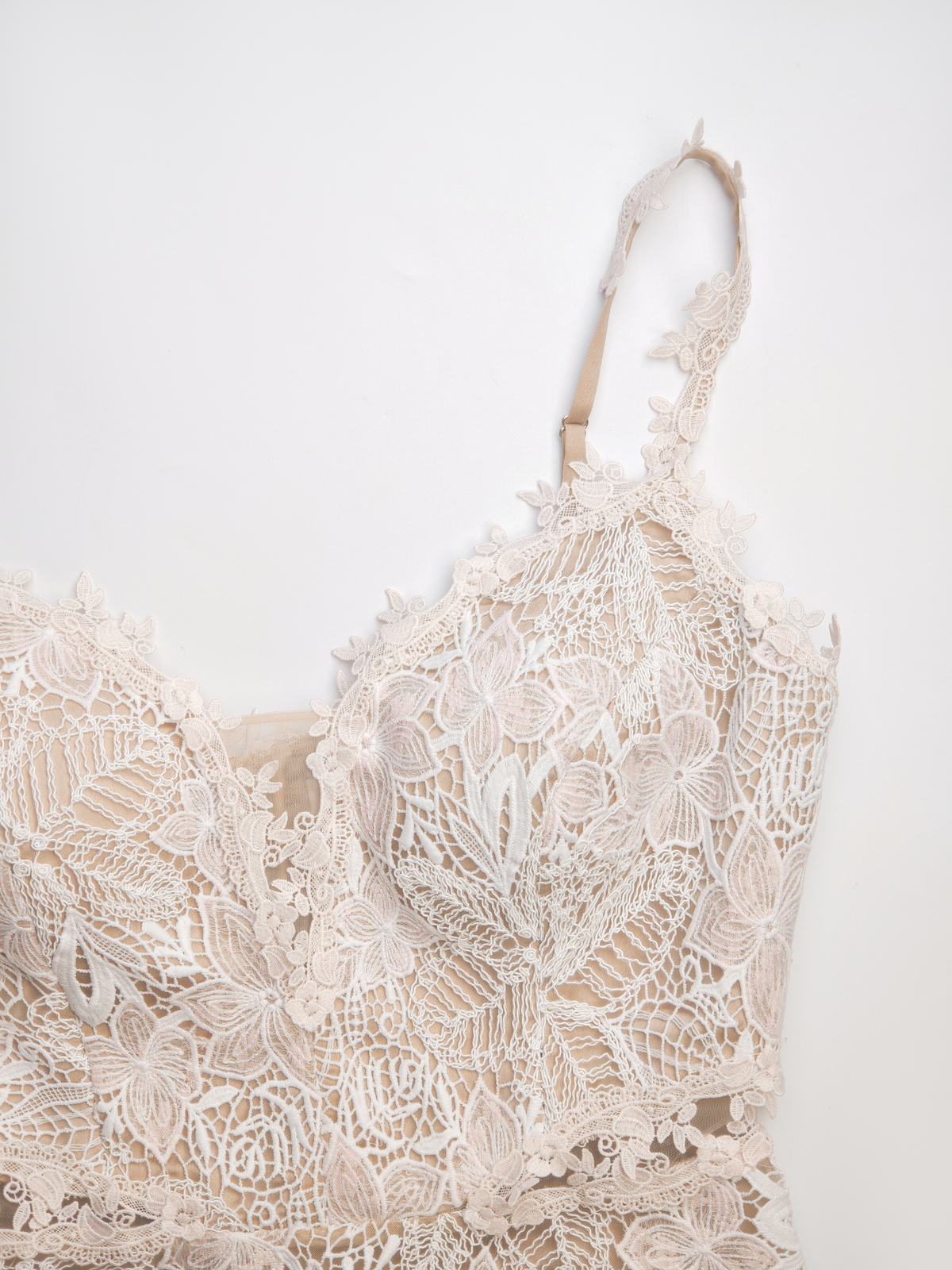 Pearl Wonderland 3D Floral Lace V-Neck Maxi Dress white background
