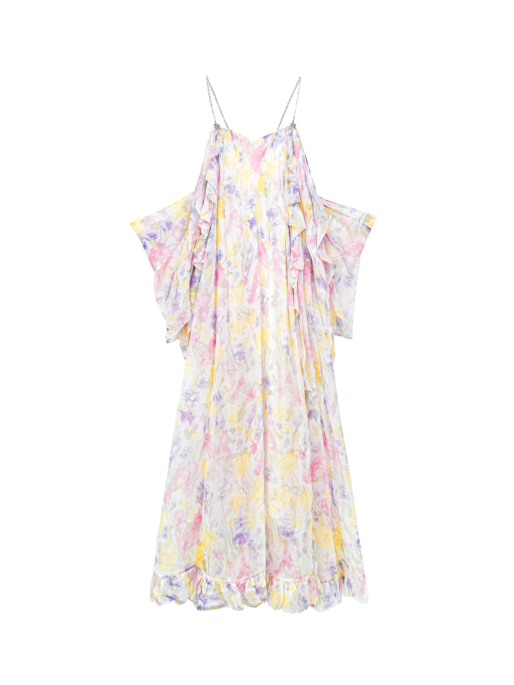 Riviera Mulberry Silk Cutout Floral Off-Shoulder Maxi Dress white background