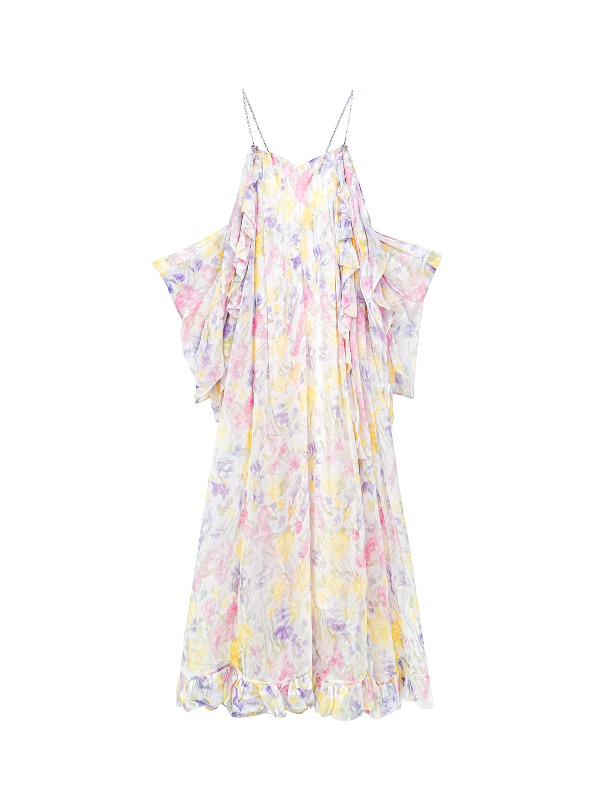 Riviera Mulberry Silk Cutout Floral Off-Shoulder Maxi Dress white background