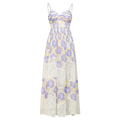 Riviera Silk Print Spliced Bustier Midi Dress white background