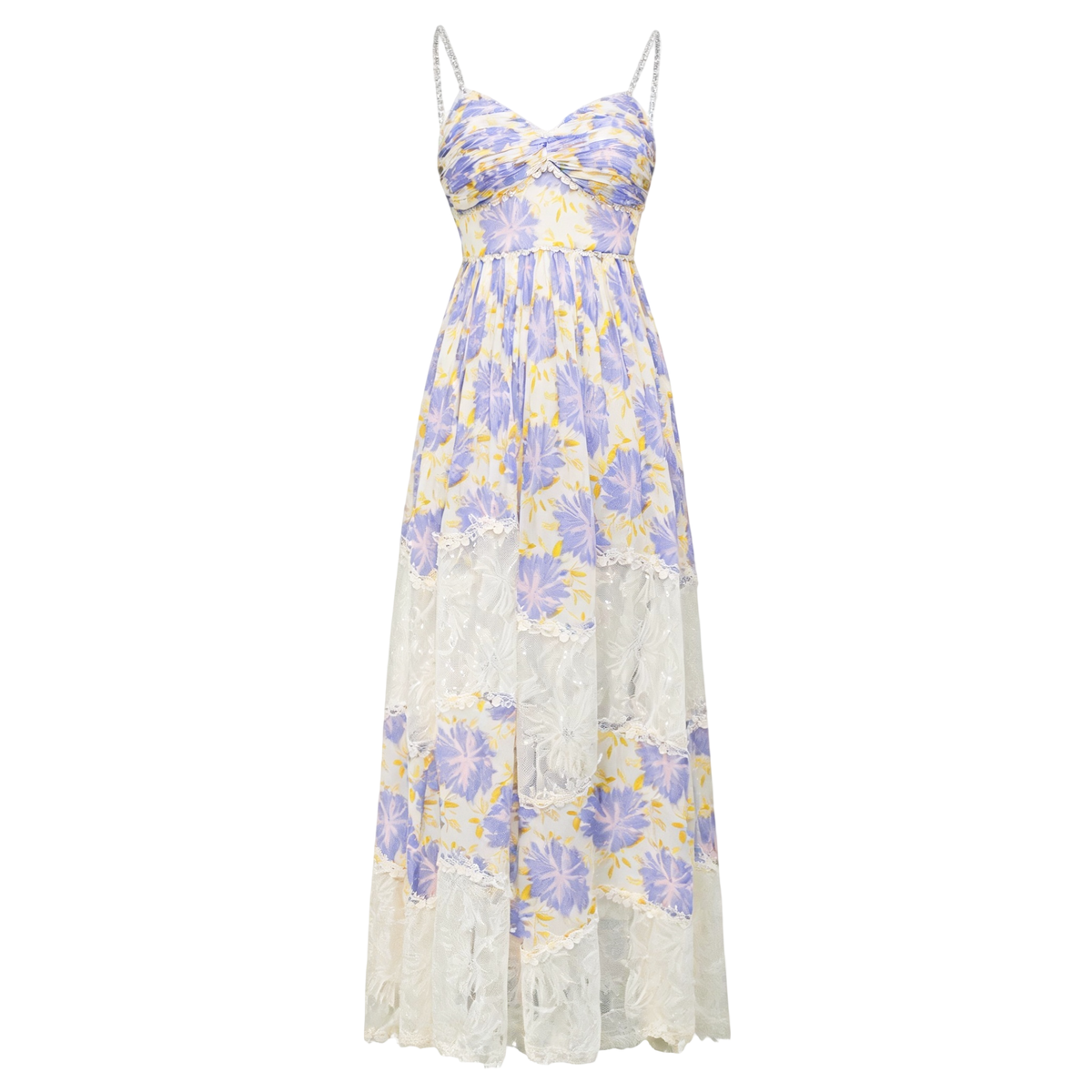 Riviera Silk Print Spliced Bustier Midi Dress white background