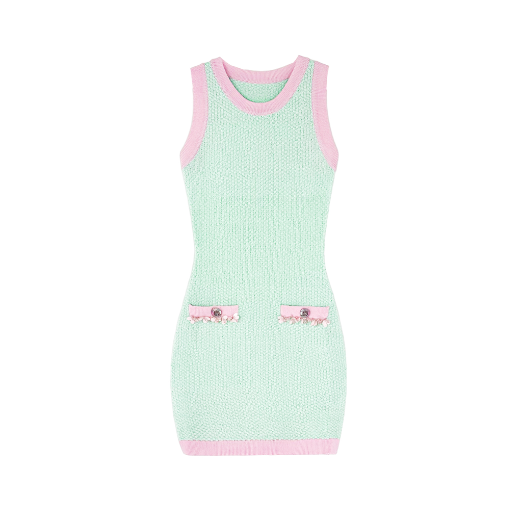 Rue Cambon Color-Block Sleeveless Knit Dress white background