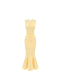 Sunset Bloom Sunlight Yellow Openwork Knit Maxi Dress white background