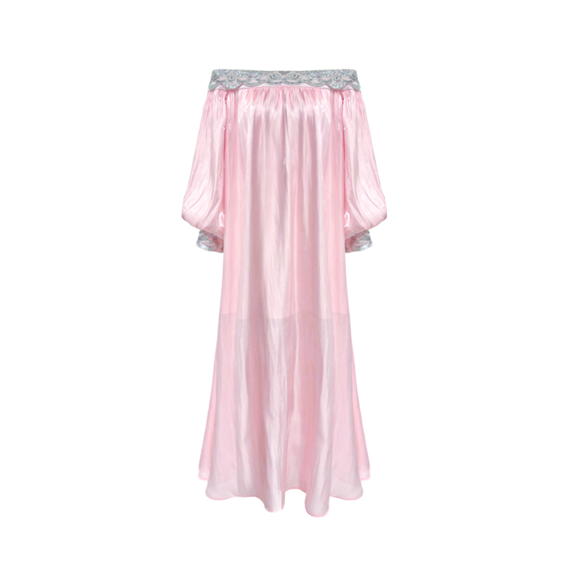 Rue Cambon Powder Pink Off-Shoulder Sequin Midi Dress white background