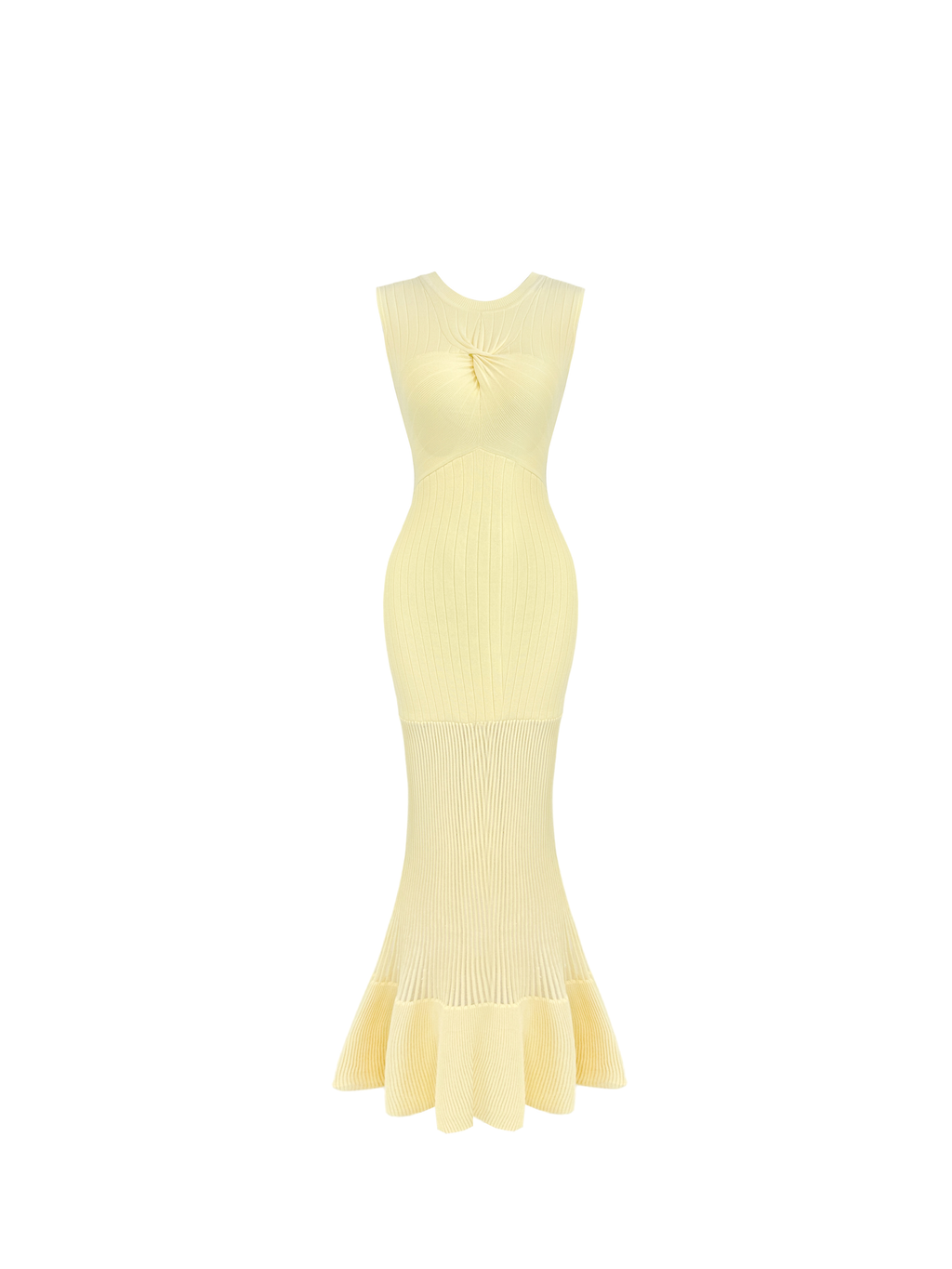 Mayfair Sunlight Yellow Fishtail Knit Maxi Dress white background