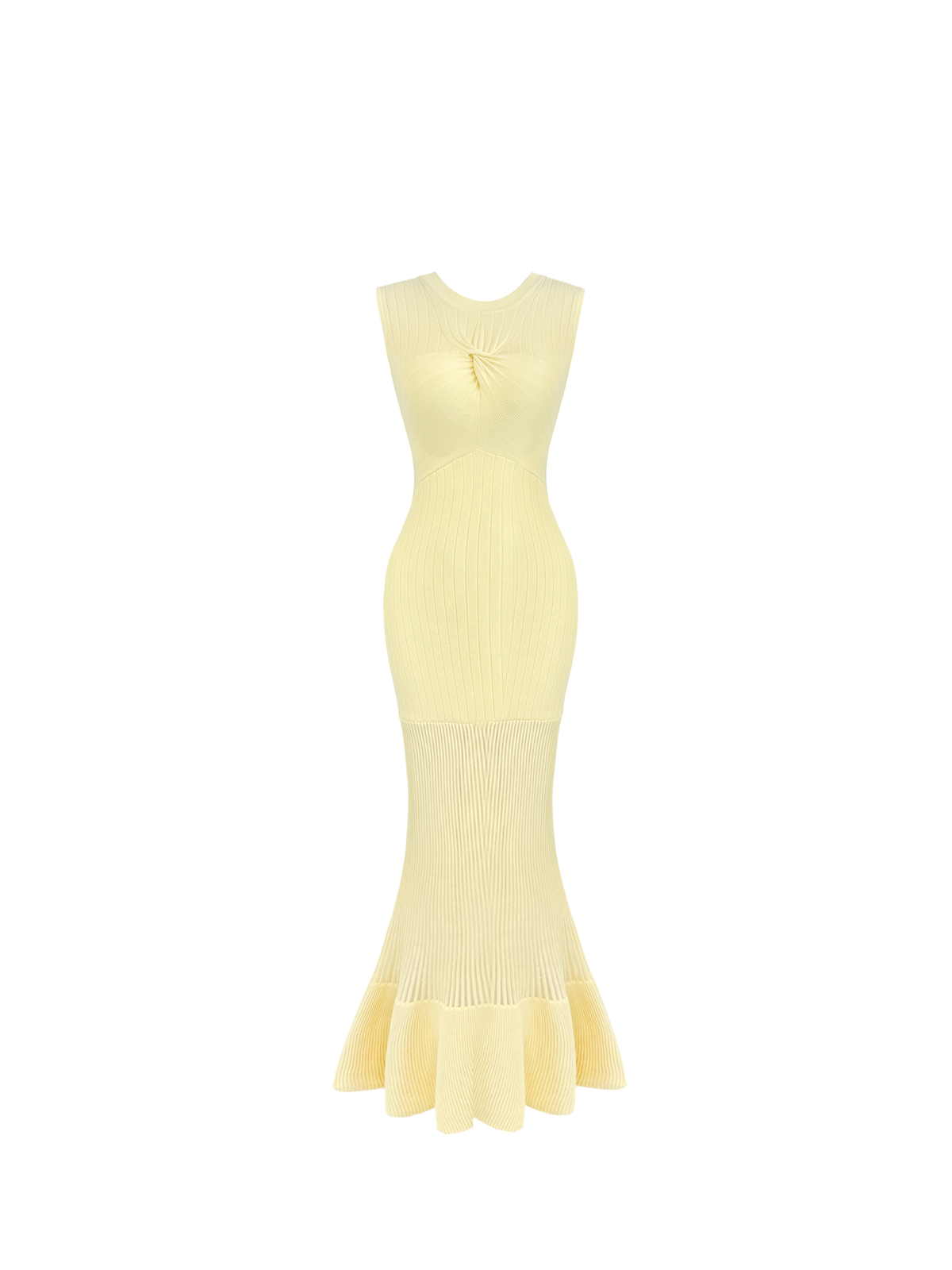 Mayfair Sunlight Yellow Fishtail Knit Maxi Dress white background
