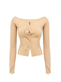 Morning Muse Off-Shoulder Cable Openwork Knit Top white background