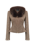 Rue Cambon Brown Fur-Collar Hourglass Jacket white background