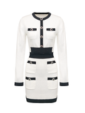 Rue Cambon White Sequin Tweed Knit Mini Dress white background