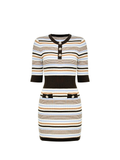 Rue Cambon Brown Striped Rhinestone Color-Block Knit Mini Dress white background