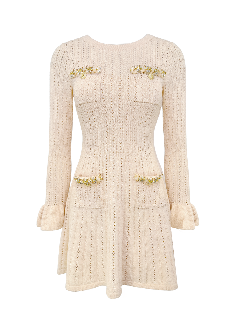 Rue Cambon Brown Sequined Silver Tweed Knit Mini Dress white background