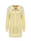 Rue Cambon Cream Bow Openwork Knit Mini Dress white background