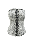 Rue Cambon Black & White Wool Spliced Lace Rhinestone Tube Top white background