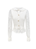 Morning Muse Lace Embroidered Doll Collar Knit Blouse white background