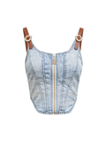 Sunset Bloom Blue Denim Camisole Top white background