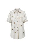Riviera Black & White V-Neck Draped Relaxed Shirt white background