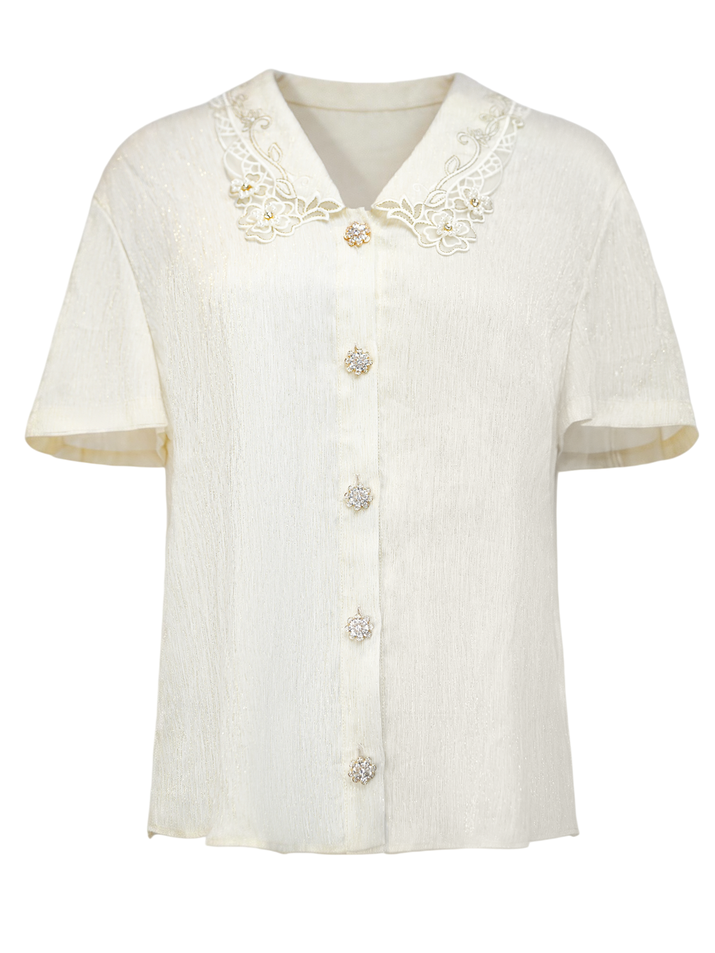Riviera Retro Lapel Short Sleeve Blouse white background