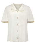 Riviera Retro Lapel Short Sleeve Blouse white background